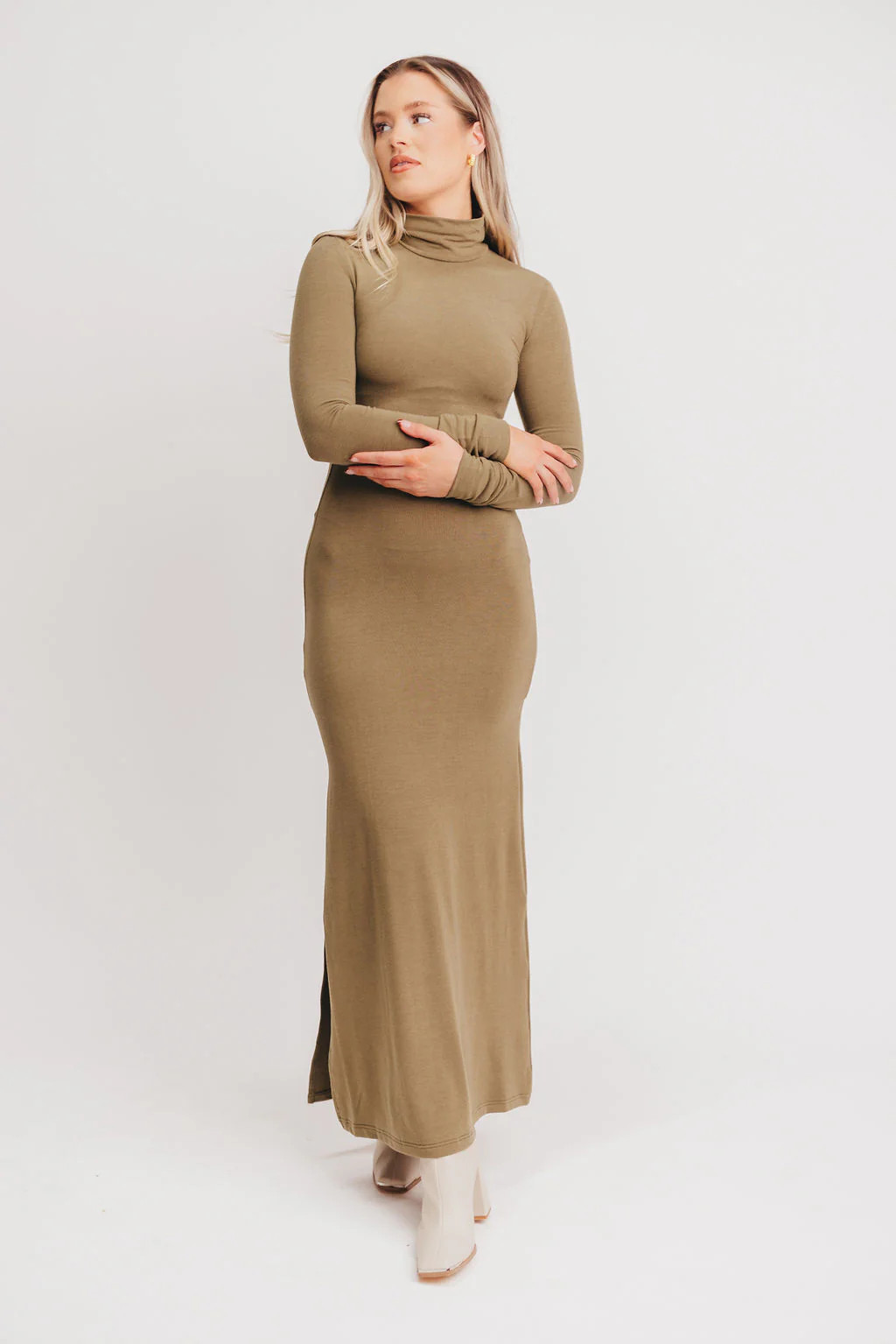 Tucker Mock-Neck Maxi Dress in Olive | Worth Collective
