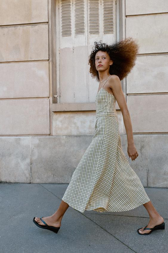 PLAID STRAPPY MIDI DRESS | Zara US