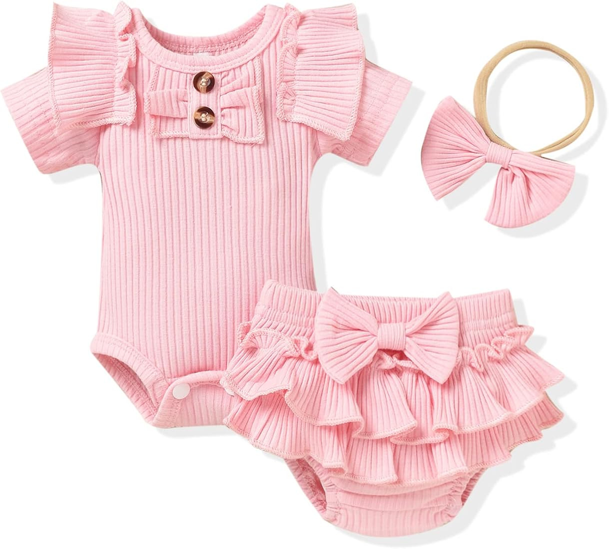 Aalizzwell Baby Girls Short Sleeve Bodysuit Bloomer Shorts Ribbed Outfits | Amazon (US)