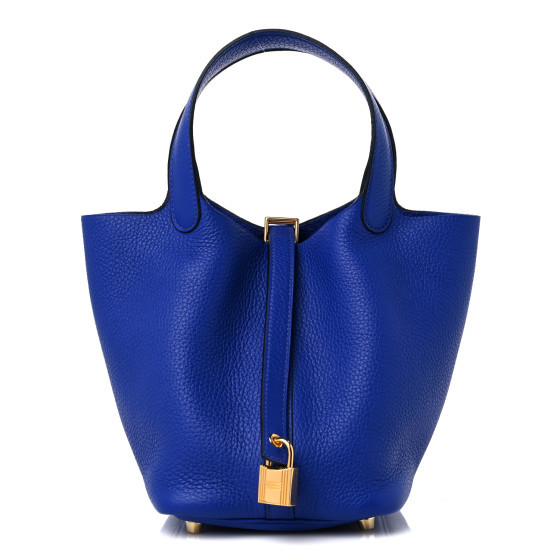 Taurillon Clemence Picotin Lock 18 PM Bleu Electrique | FASHIONPHILE (US)