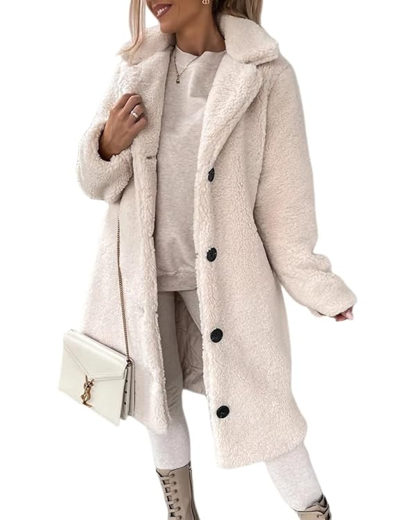 Vliolat Womens Winter Clothes 2022 Fuzzy Fleece Lapel Open Front Long Cardigan Coat Faux Fur Warm... | Amazon (US)