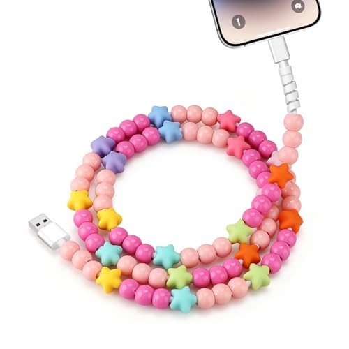 JAKPAK for iPhone Beaded Charging Cord 66W Fast Charging USB A to iPhone Cable 3.3FT Cute Stylish Durable Star Beaded Phone Charger for iPhone 14 13 12 12 11 XR iPad Airpods,Colorful | Amazon (US)