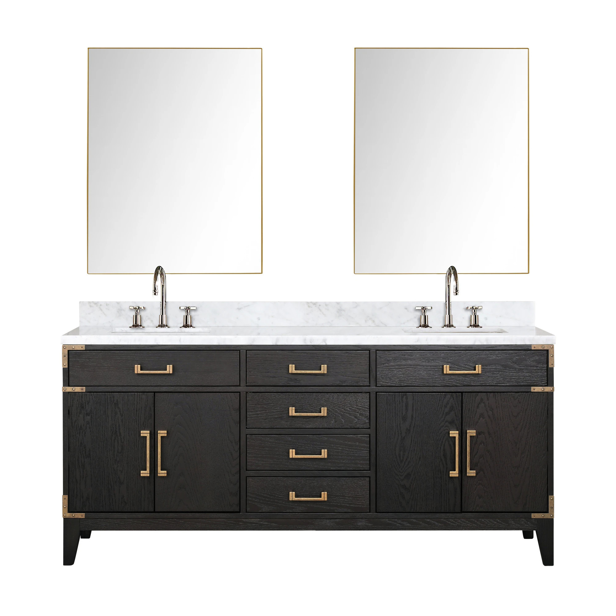 Lexora Wilton 72-in Black Oak Undermount Double Sink Bathroom Vanity with White Carrara Marble Marble Top (Mirror Included) (Faucet Included) | Lowe's