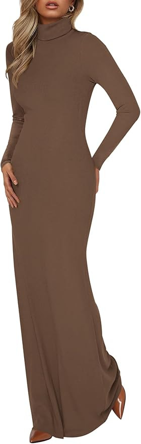 BTFBM Womens Dresses Fall 2025 Long Sleeve Turtle Neck Trendy Long Tight Knit Maxi Dress Wedding ... | Amazon (US)
