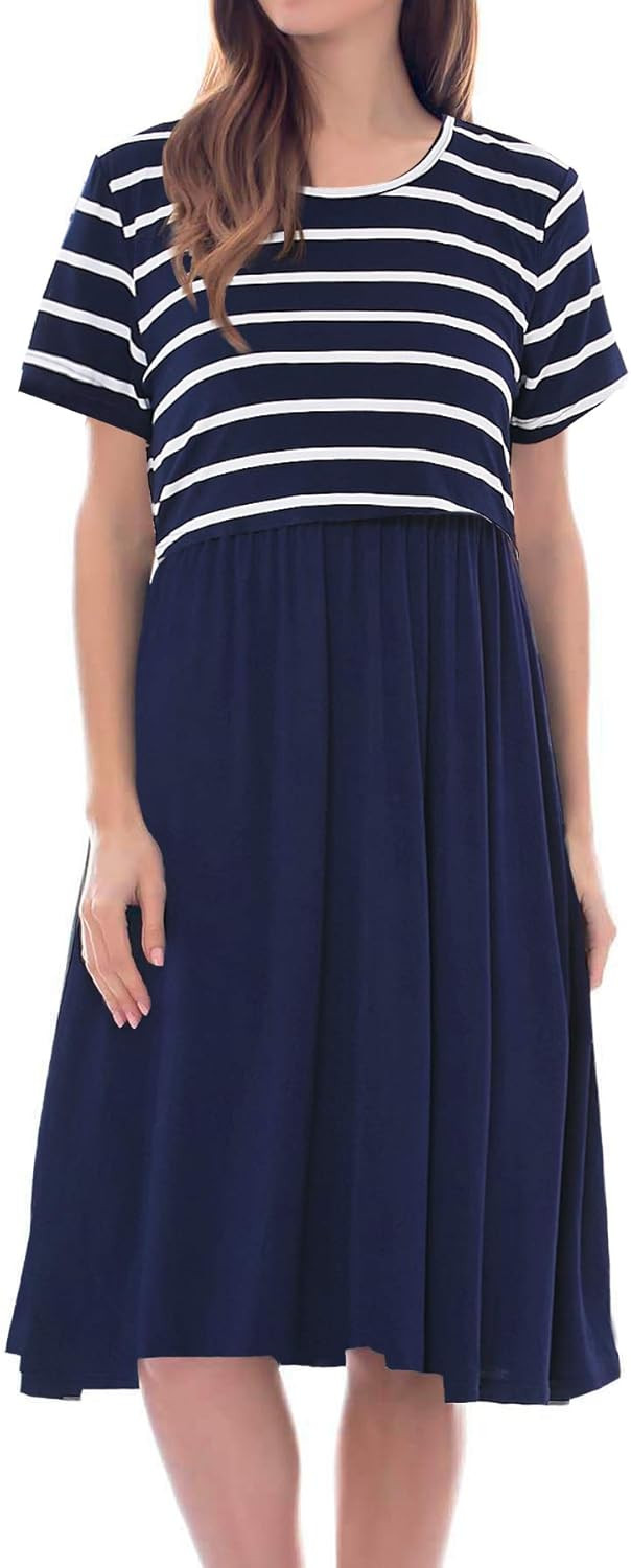 Smallshow Women's Short Sleeve Patchwork Nursing Dresses for Breastfeeding | Amazon (US)