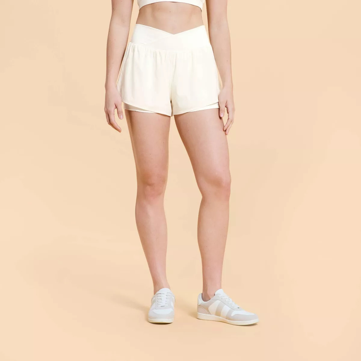 Blogilates Women's Criss Cross Run Shorts 4.25" - Cream 1X | Target