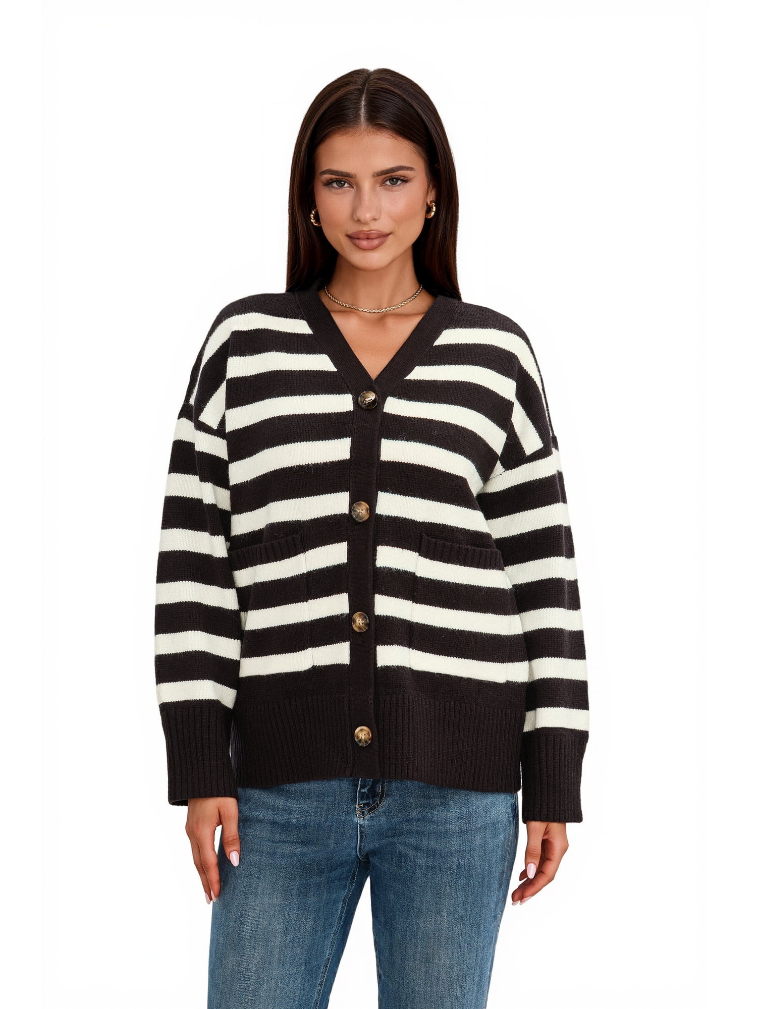Women’s Pretty Garden COLOR BLOCK CARDIGAN - BUTTON CARDIGAN | Walmart (US)