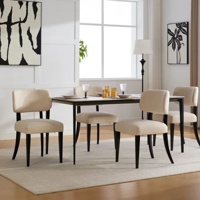 Cream Fabric Upholstered Dining Chairs Of 2, Mid - Century Modern, Rubberwood Frame, Wood Tone, Stable And Long Lasting, 22.48d X 19.71w 31.94h, Easy | Wayfair North America