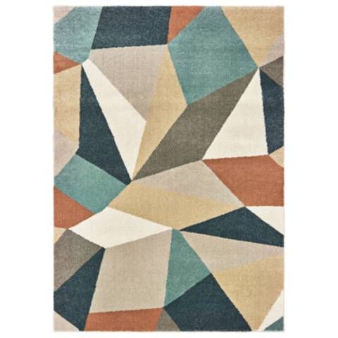 Carson Blue and Orange Geometric Area Rug - #82M38 | Lamps Plus | Lamps Plus