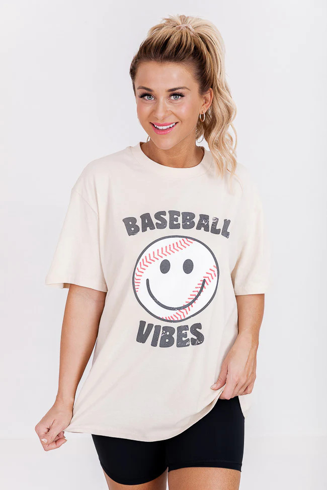 Baseball Vibes Ivory Oversized Graphic Tee | Pink Lily
