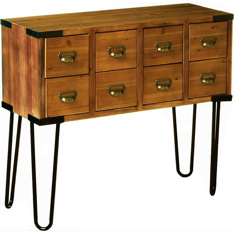 eHemco Antique Metal Legs Storage Console Table with 8 Drawers, Antique Walnut | Walmart (US)