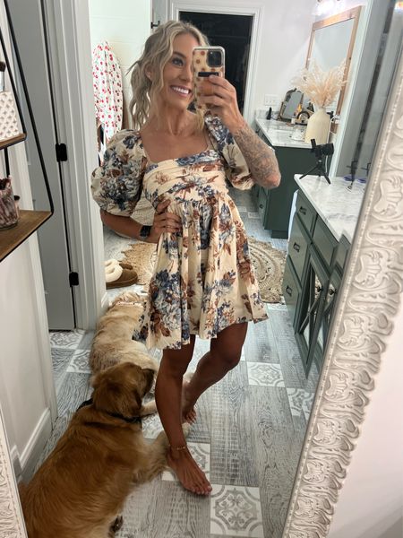 25% off site-wide from Abercrombie — LOVE this floral bouncy babydoll dress🍂☁️ the colors are so perfect for Fall! 

Wedding guest / mini dress / petite / outfit inspo / neutrals / A&F / ltk sale 

#LTKsalealert #LTKstyletip #LTKSale