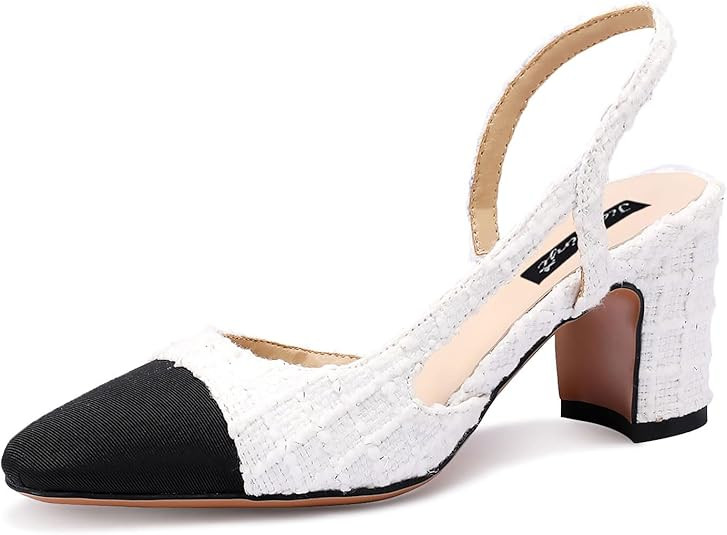 JiaBinji Slingback Heels for Women Two Tone Closed Round Toe Casual Pumps | Amazon (US)