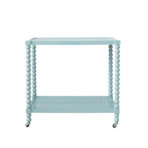 Creative Co-Op Rubberwood 2-Tier Bar Cart on Wheels, Blue | Amazon (US)