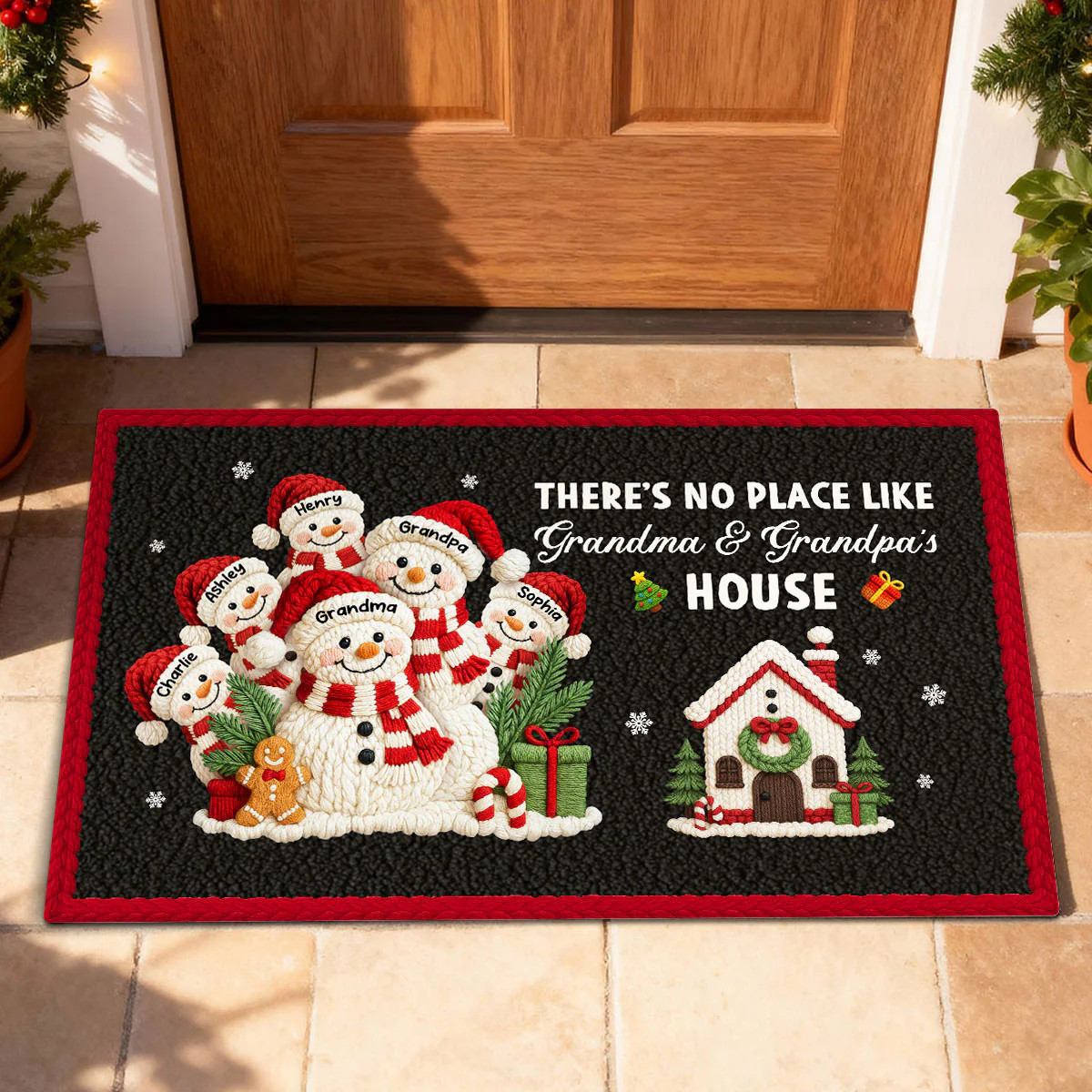 No Place Like Grandma Grandpa Snowman Latch Hook Yarn Faux - Personalized Doormat - Festive Chris... | Trending Custom