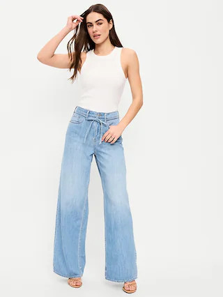 High-Waisted Drapey Wide-Leg Jeans | Old Navy (CA)