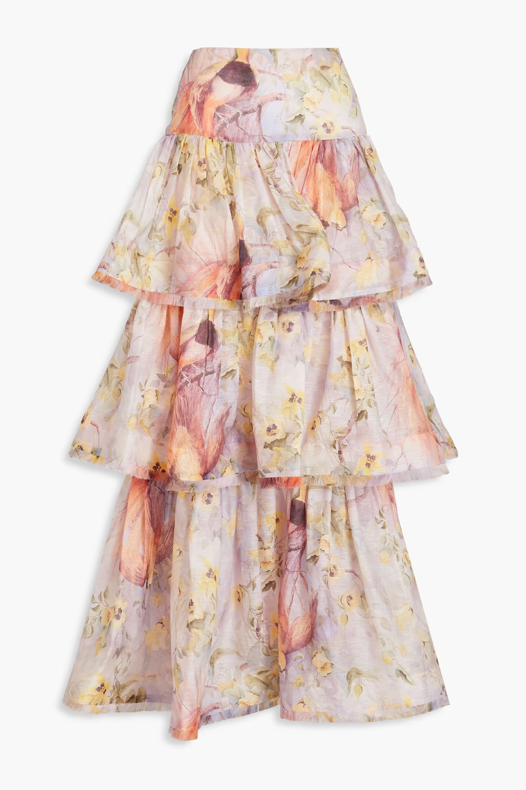 Tiered floral-print linen and silk-blend maxi skirt | The Outnet (US and CA)