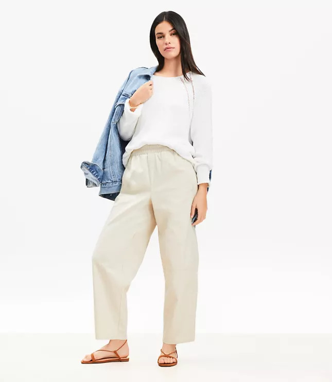 Pull On Barrel Pants in Twill | LOFT