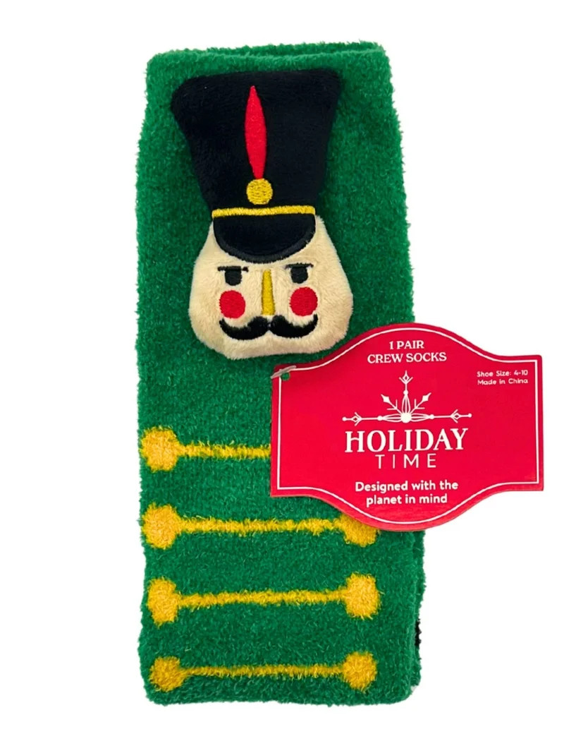 Holiday Time Women's Nutcracker 3D Cozy Crew Socks, 1-Pack, Size 4-10 | Walmart (US)