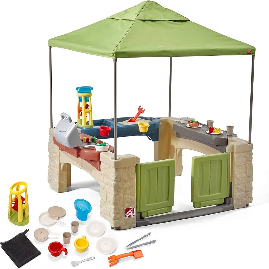 Step2 All Around Playtime Patio with Canopy, Kids Indoor/Outdoor Kitchen Playset & Sensory Playho... | Amazon (US)