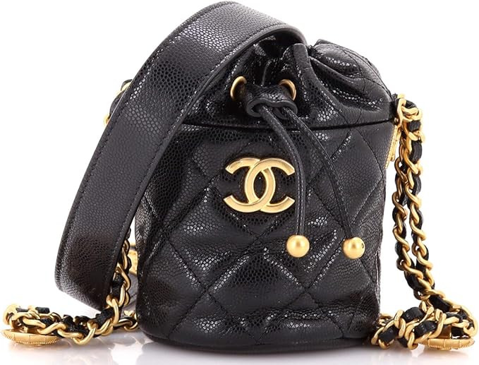 Amazon.com: Chanel, Pre-Loved Twist Your Buttons Drawstring Bucket Bag Quilted Caviar Mini, Black... | Amazon (US)