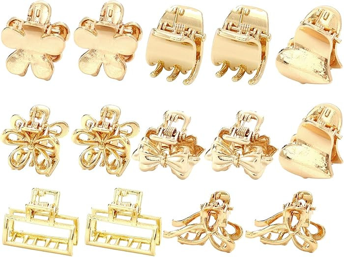 Metal Hair Claw Clips Set - 14 Tiny Non-Slip Claws for Thin to Thick Hair, Gold Short Hair Access... | Amazon (US)