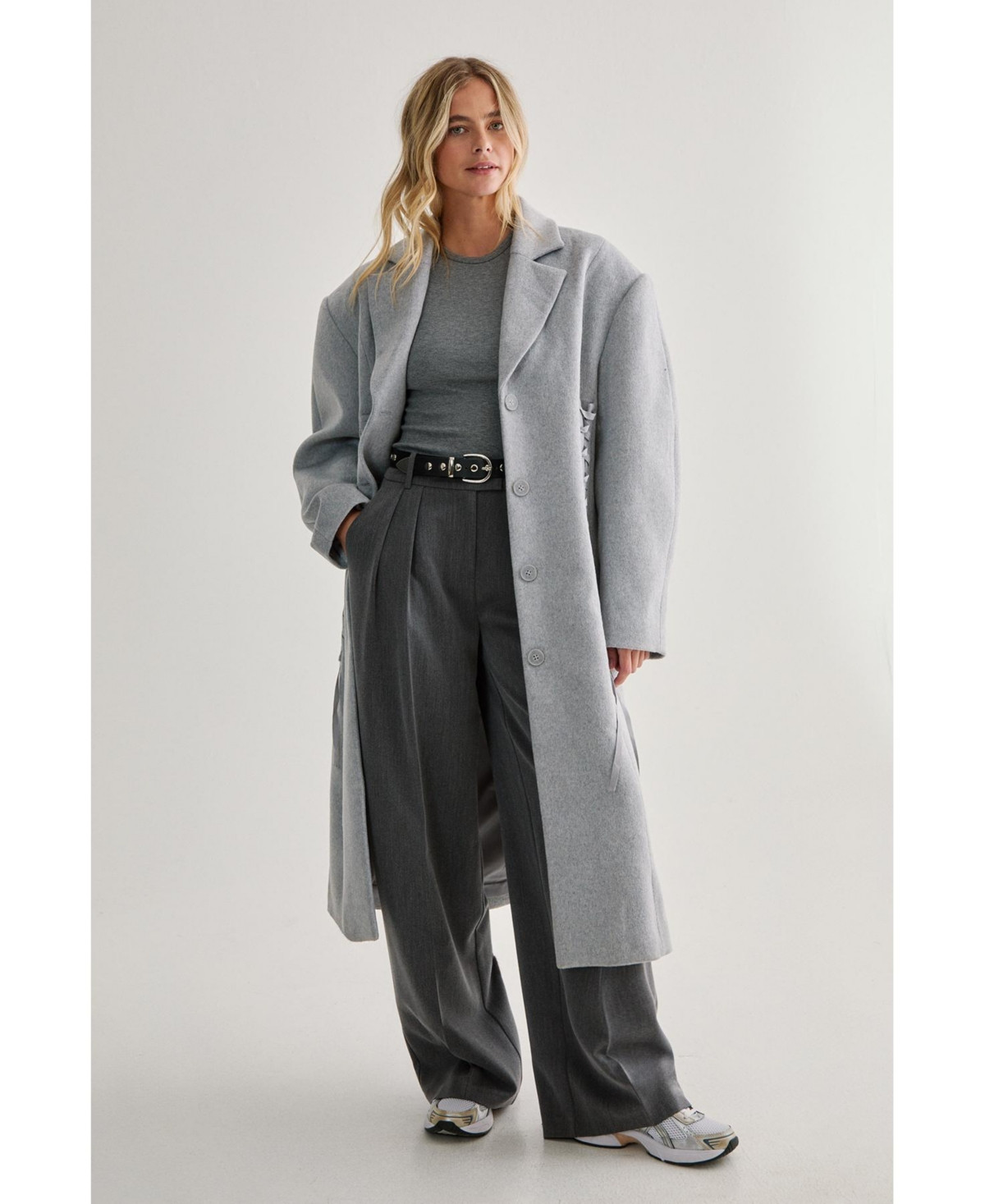 Nasty Gal Premium Corseted Detail Maxi Coat - Grey | Macy's