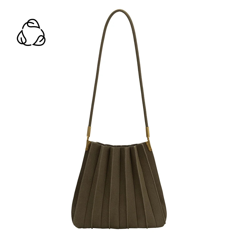 Carrie Olive Pleated Vegan Suede Shoulder Bag | Melie Bianco