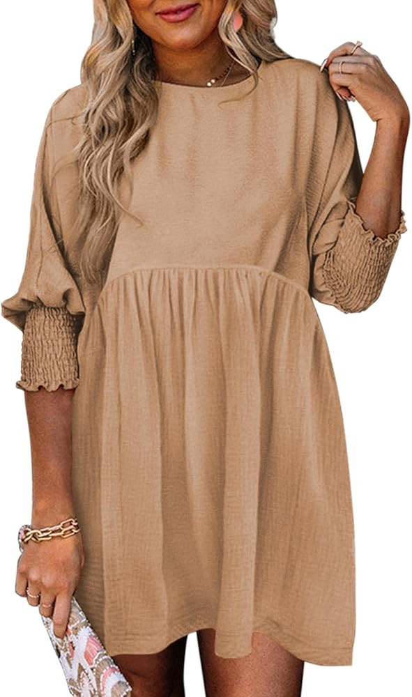 Dokotoo Womens Fall Summer Tunic Dress Casual Loose Short Sleeve Crew Neck Flowy Swing Mini Shift... | Amazon (US)