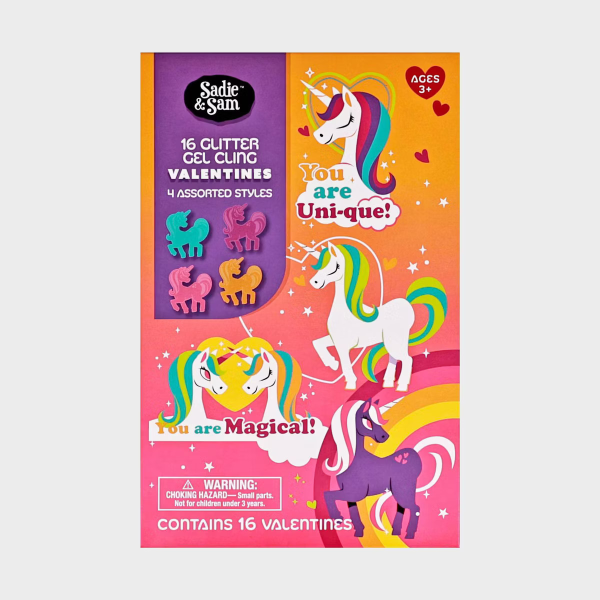 Sadie & Sam 16ct Valentine's Day Exchange Cards Unicorn Gel Cling | Target