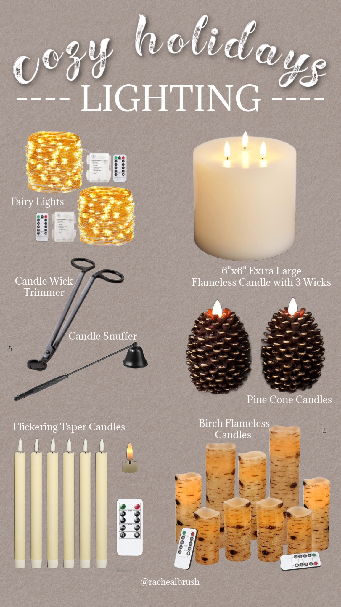 COZY HOLIDAYS: Lighting 🌟✨
Some of my favorite battery operated flameless candles from Amazon!  Plus a few accessories for candle lovers  

#holidaylighting #flamelesscandles #fairylights #christmaslights #pineconecandle #birchtreecandle 

#LTKHoliday #LTKGiftGuide #LTKHome