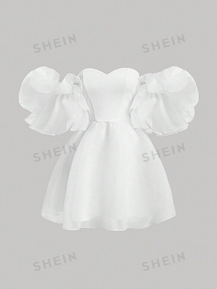 SHEIN MOD Women's Solid Color Off Shoulder Puff Sleeve Dress | SHEIN