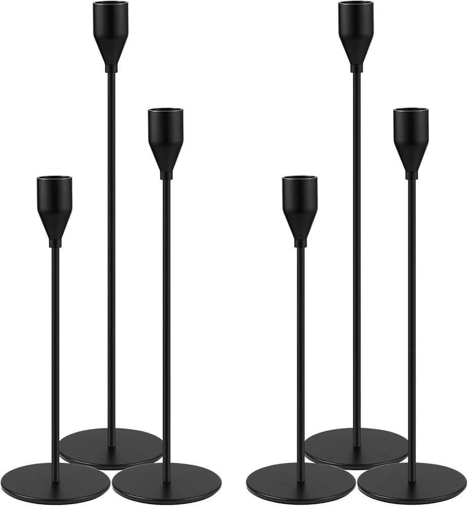 Uzoli Candlestick Holders, Matte Black Metal Taper Candle Holders, Vintage Home Decor for Table C... | Amazon (US)