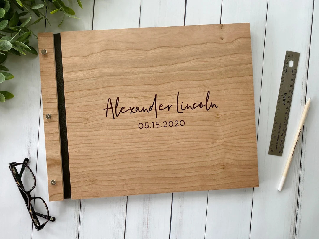 Wooden Baby Memory Book Gender Neutral Baby Book With - Etsy | Etsy (US)