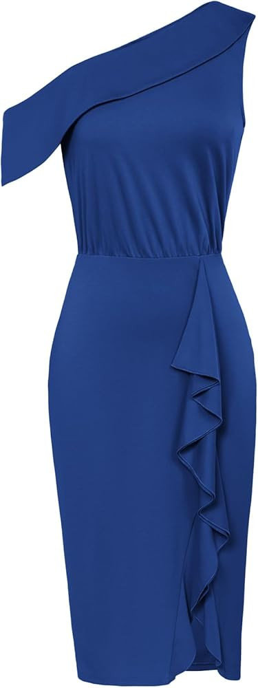 GRACE KARIN One Shoulder Dresses for Women Ruffle Slit Bodycon Midi Dress Wedding Guest Cocktail ... | Amazon (US)
