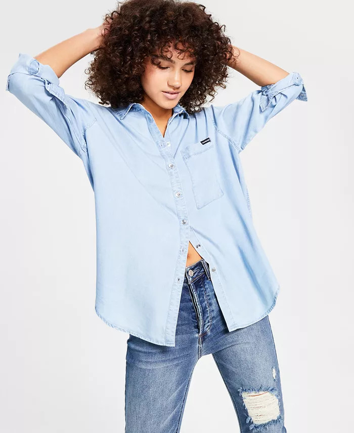 Calvin Klein Jeans Women's Button-Front Top - Macy's | Macys (US)
