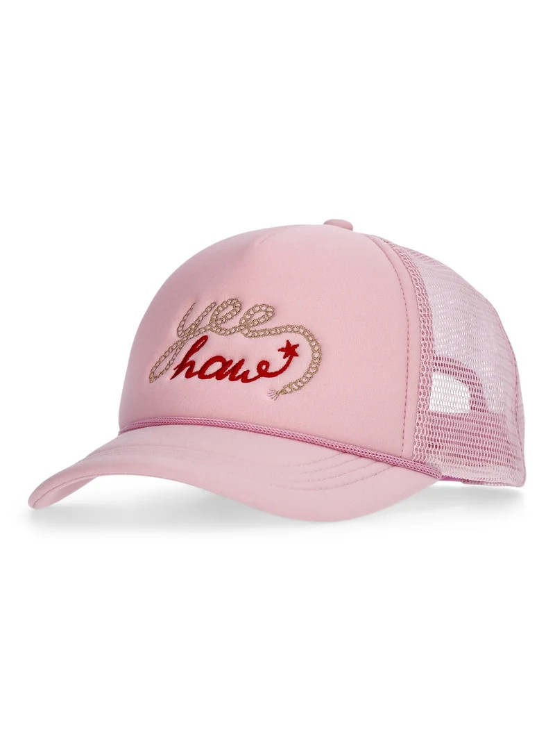 No Boundaries Embroidered Graphic Trucker Hat, Women's, Pink | Walmart (US)
