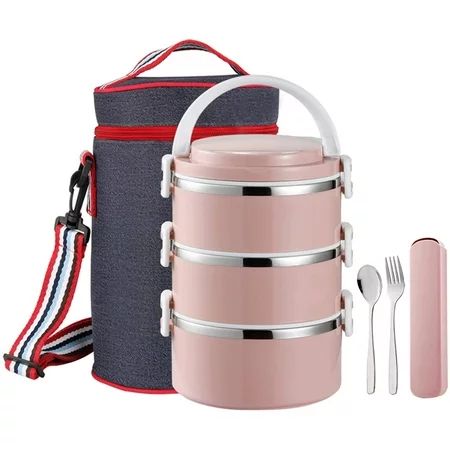 YBOBK HOME Thermal Lunch Box, Stackable Round Metal Stainless Steel Large Hot Food Bento Boxes for A | Walmart (US)