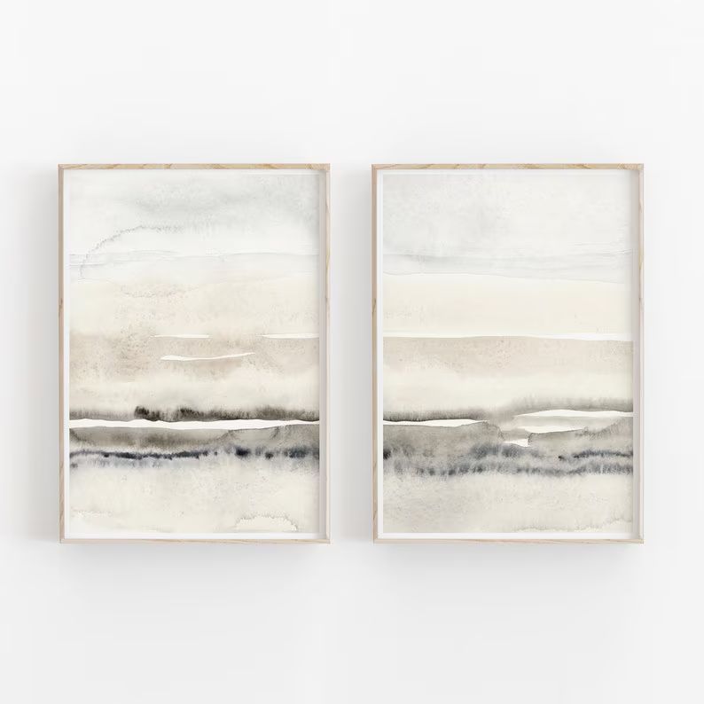 Beige And Grey Painting Set of 2, Abstract Watercolor Print, Printable Art, INSTANT DOWNLOAD, Mod... | Etsy (US)