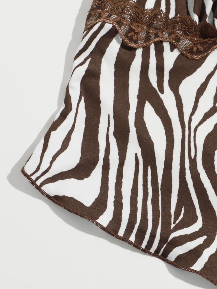 SHEIN Lace Trim Zebra Striped Cami Top | SHEIN