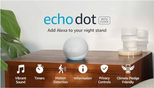 Echo Dot (5th Gen, 2022 release) with clock | Smart speaker with clock and Alexa | Glacier White | Amazon (US)