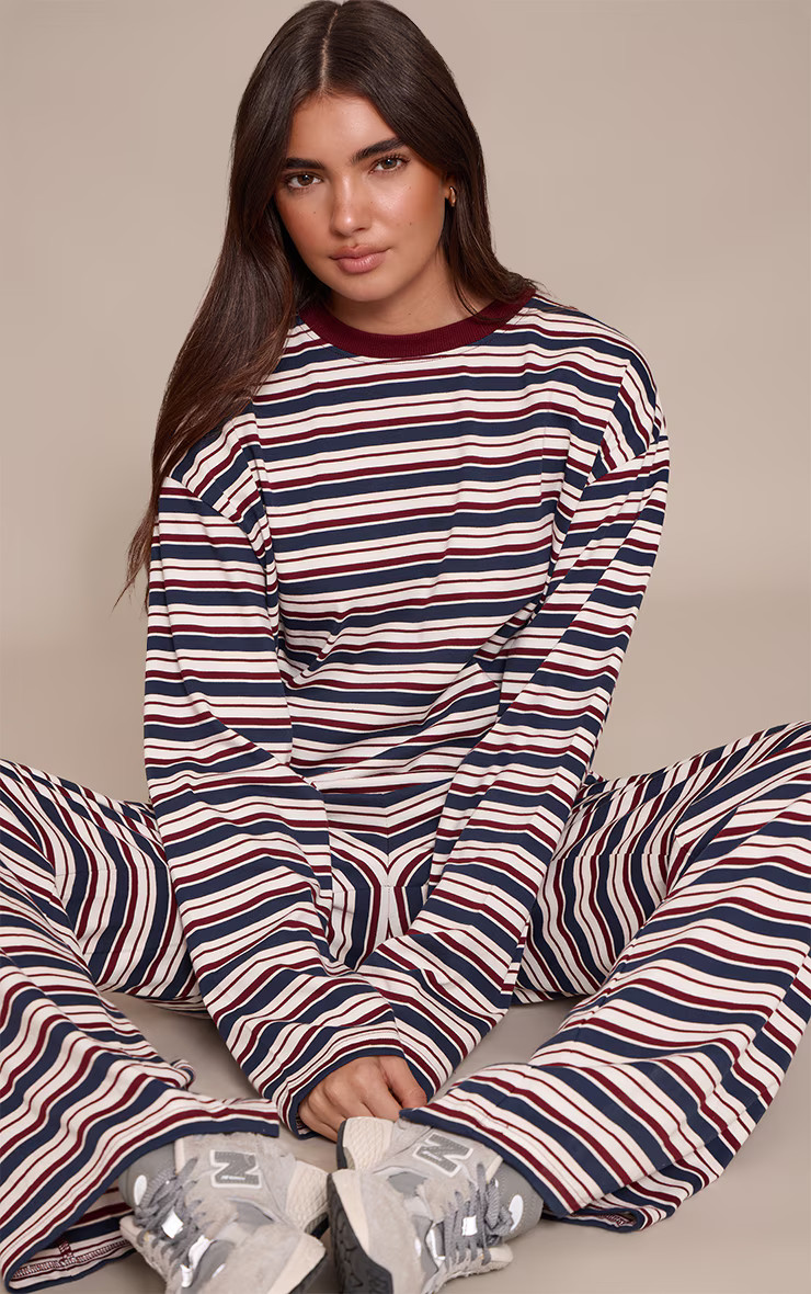 Burgundy Striped Long Sleeved Top | Co-ords | PrettyLittleThing US
