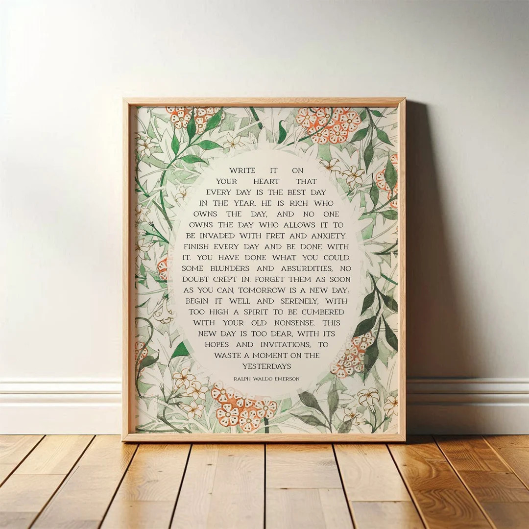 Ralph Waldo Emerson | Minimalist Wall Art Floral for Poetry Lover | Write It on Your Heart | Poem... | Etsy (US)