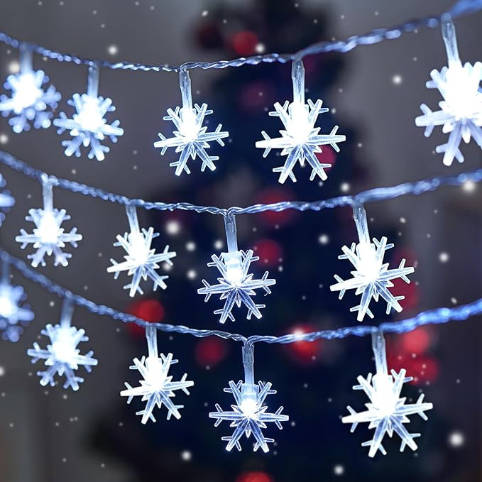 Christmas Snowflake String Lights, Battery Operated Christmas Lights 20FT 40LED, Waterproof Hangi... | Amazon (US)