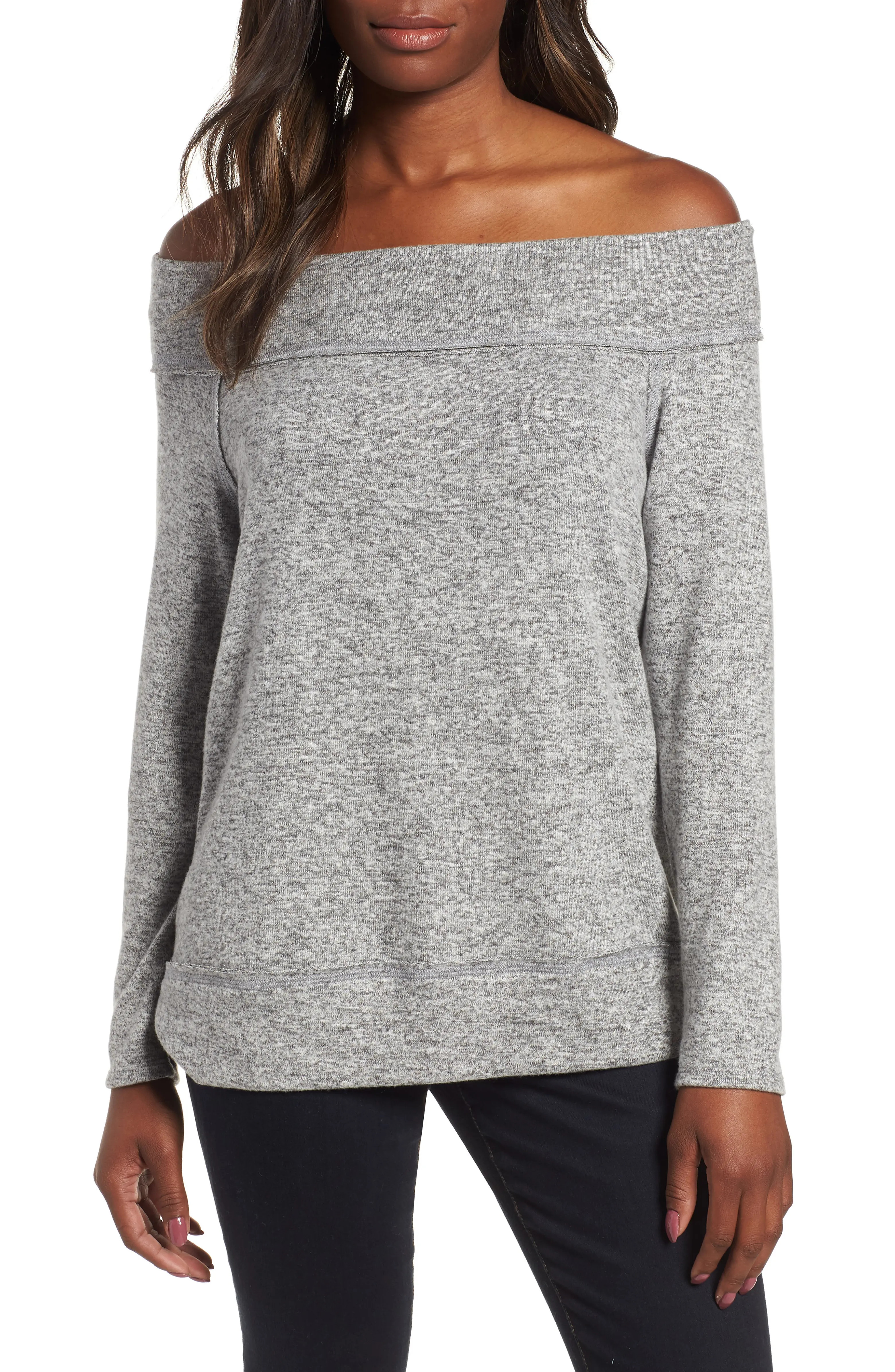 x Living in Yellow Mary Fleece Off the Shoulder Top | Nordstrom