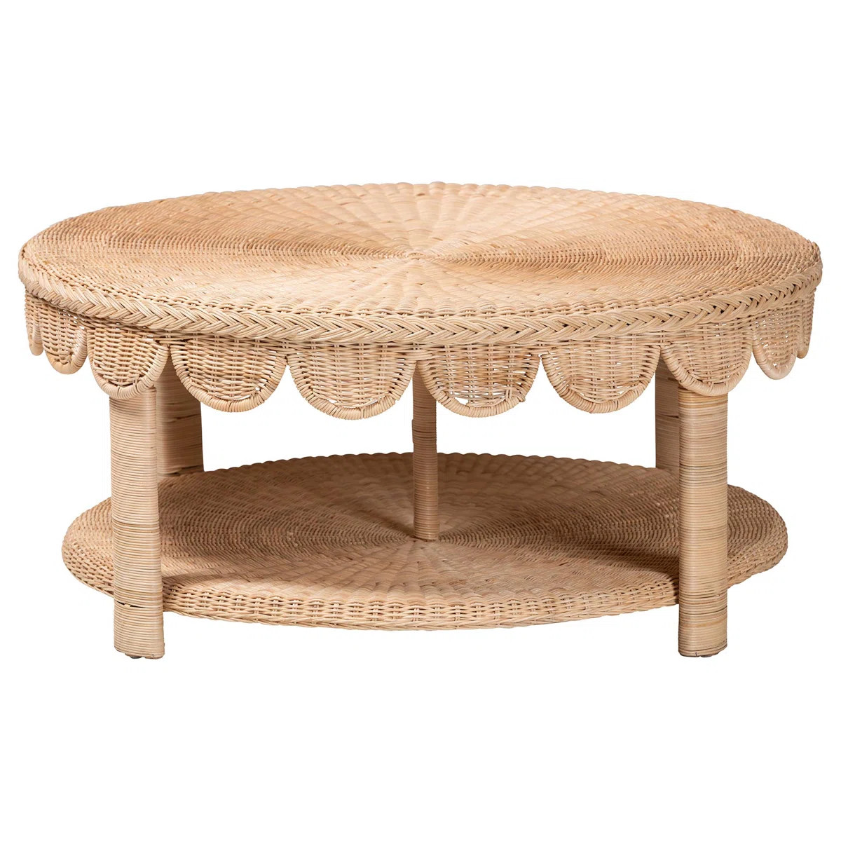 Bali & Pari Latoya Natural Rattan Coffee Table - Handwoven Round Wicker Table With Scalloped Apro... | Wayfair North America