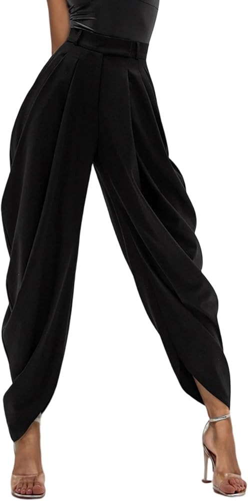 Vakkest Women's Pleated Dress Pants Baggy Barrel Harem Slacks High Waisted Wide Leg Business Work... | Amazon (US)