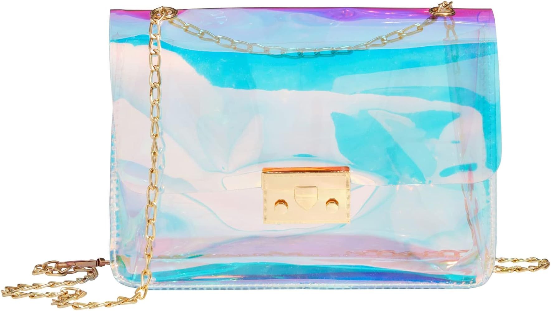 Holographic Purse for Women, Iridescent Crossbody Jelly Bag with Gold Chain (7 x 2 x 5 In) | Amazon (US)