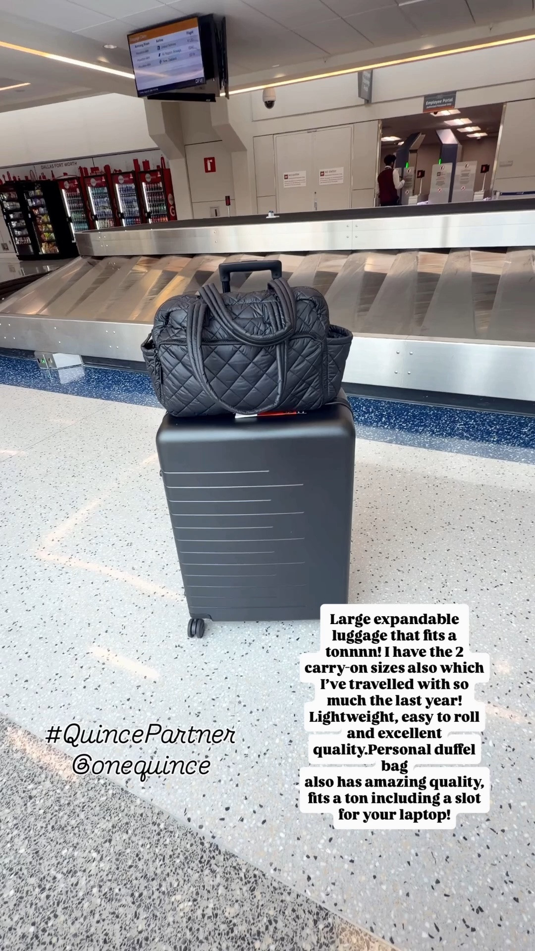 Personal suggestion bag that fits a ton including laptop and water bottle.
Luggage is the large size -expandable. Lightweight and easy to roll. Love! 

@onequince 
#QuincePartner

#LTKCon #LTKPetite #LTKOver40

#LTKTravel #LTKCon #LTKOver40