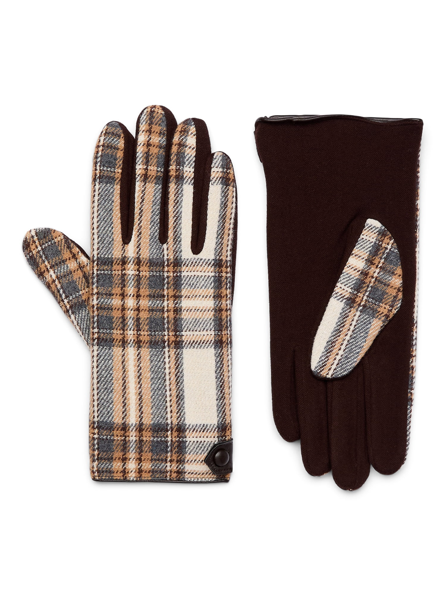 Time and Tru Women's Plaid Wool Winter Gloves, S/M, White Multi-Color | Walmart (US)